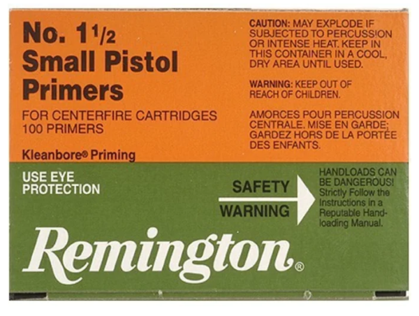 Remington Small Pistol Primers #1-1/2 Box of 1000 (10 Trays of 100)