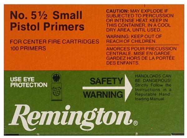 Remington Small Pistol Primers #5-1/2 Box of 1000 (10 Trays of 100)