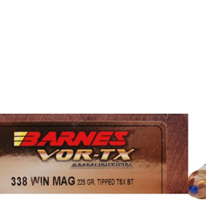 Barnes VOR-TX Ammunition 338 Winchester Magnum 225 Grain TTSX Polymer Tipped Spitzer Boat Tail Lead-Free Box of 20