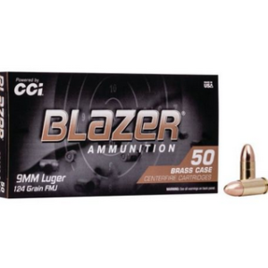 CCI BLAZER BRASS 9mm Full Metal Jacket Round Nose 124gr 50rd box