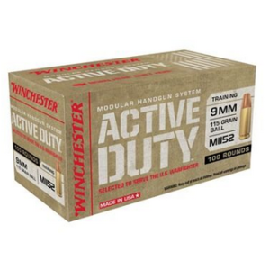 Winchester WIN9MHSC Active Duty 9mm 115 gr FMJ-FN 100rd box